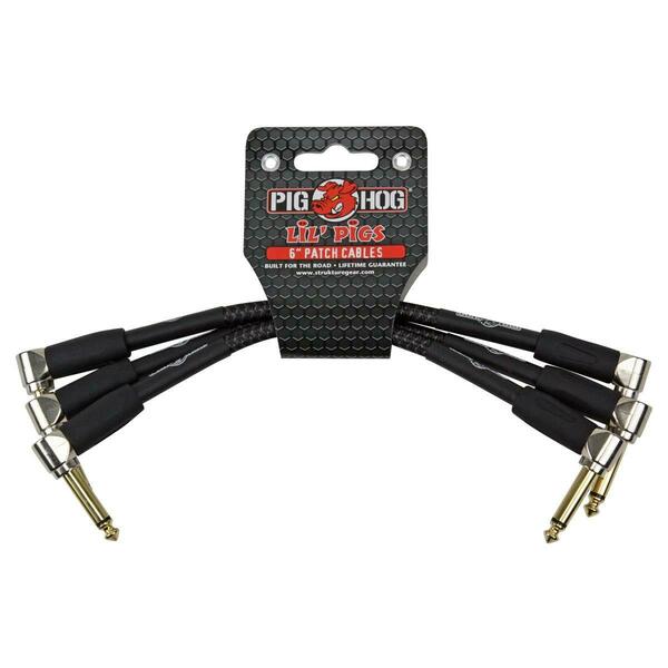 Ace Products Group Lil Pigs Vintage 6 in. Patch Cables, Black Woven, 3PK PHLIL6BK